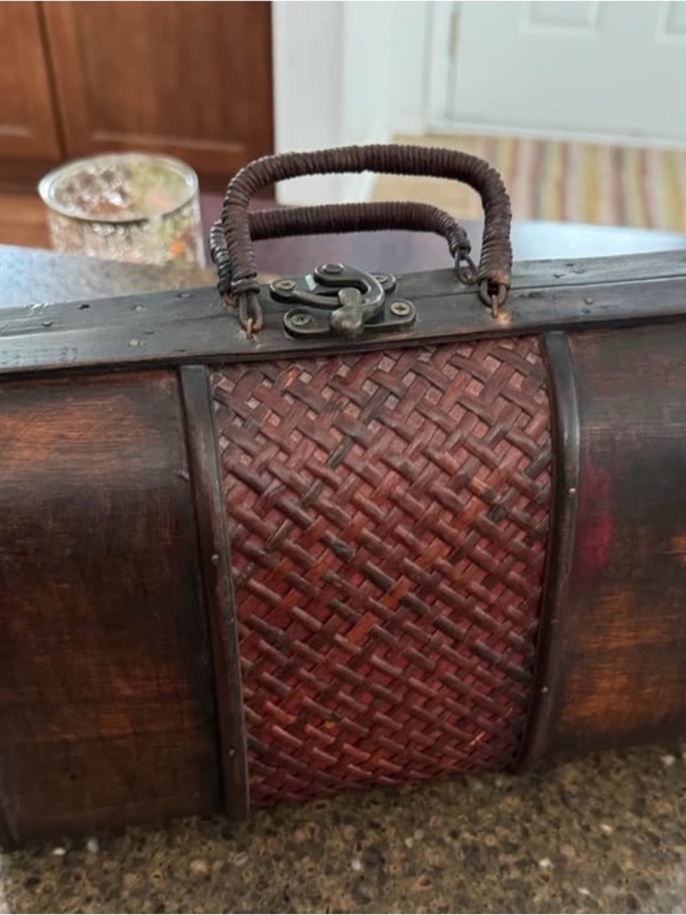 Woven Accent Decorative Carry Case in Brown & Red